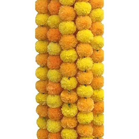 Decoration Craft Pack of 5 Artificial Yellow & Orange Marigold Flower Garlands 5 Feet Long, for Parties, Indian Weddings, Indian Theme Decorations, Home Decoration, Photo Prop, Diwali, Indian Festival Cover