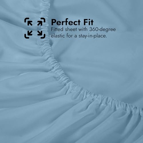 Image of Royale Linens Extra Deep Pocket Twin Fitted Sheet Only - Twin Size Deep Pocket Lake Blue Fitted Sheet - Fits 18 to 24 inch Thick Mattress - Soft & Breathable Elastic Sheets (39x75 Inches, Lake Blue)