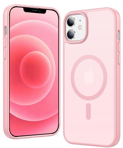 Image of FNTCASE for iPhone 13 Mini Case: iPhone 12 Mini Case Matte Magnetic Phone Cases Compatible with Magsafe Slim Anti Yellowing Military Grade Drop Rugged Protective Translucent Cell Cover (C-Pink)