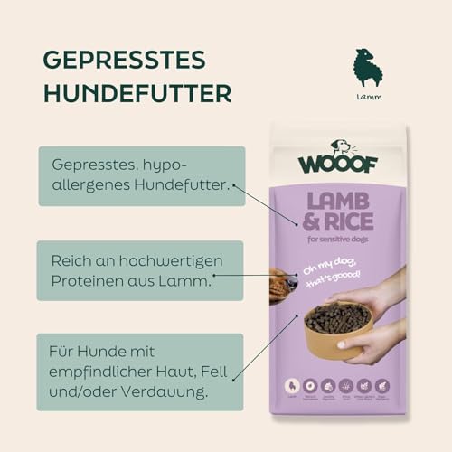 WOOOF Lamm & Reis 36kg kaltgepresstes, getreidefreies und hypoallergenes Hundefutter | Trockenfutter, leicht verdaulich, ohne Weizengluten