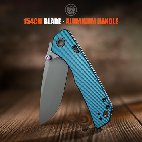 Image of Vosteed Marten EDC Folding Pocket Knife - 3.30 inch 154CM Destroyer Gray Blade - Top Liner Lock, Steel Blue Aluminum Handle - Fishing, Hiking Knives - A1612