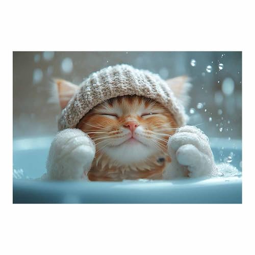 Décoration murale classique vintage de chat mignon au bain en toile beige 70x100cm