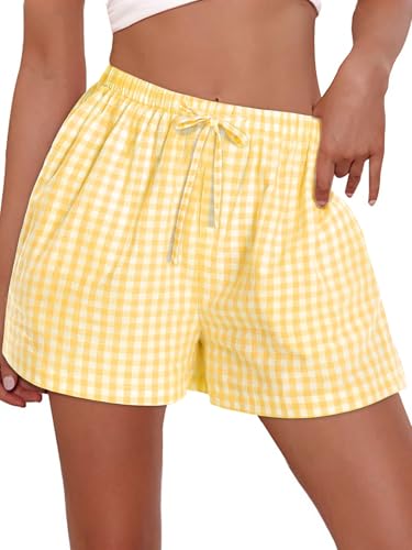 Image of Women Boxer Shorts Gingham Drawstring Pajama Bottom Plaid Pants with Pocket