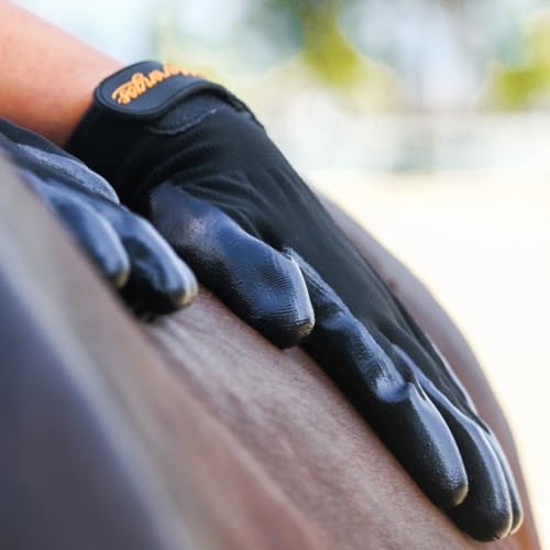 Marengos - Putz- & Pflegehandschuhe – Fellpflegehandschuh mit weichen Noppen - Fellwechselhelfer für die Pferdepflege – Handschuh zum Striegeln – Pferdezubehör in schwarz – Einheitsgröße