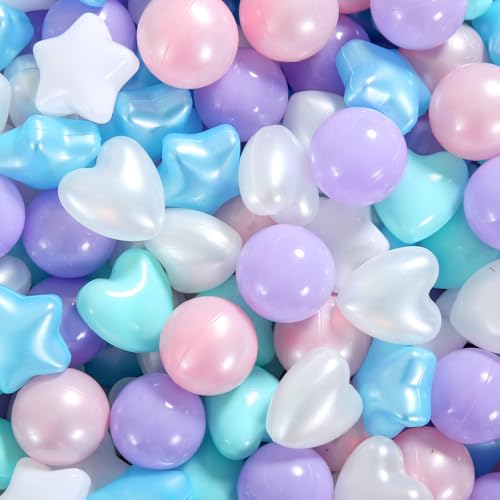 Image of Heopeis Ball Pit Balls Pack of 100 200 500 - Star and Round Set BPA Free Phthalate Free Non-Toxic Crush Proof Play Balls Soft Plastic Balls for Toddlers Baby Kids Birthday Pool Tent Party
