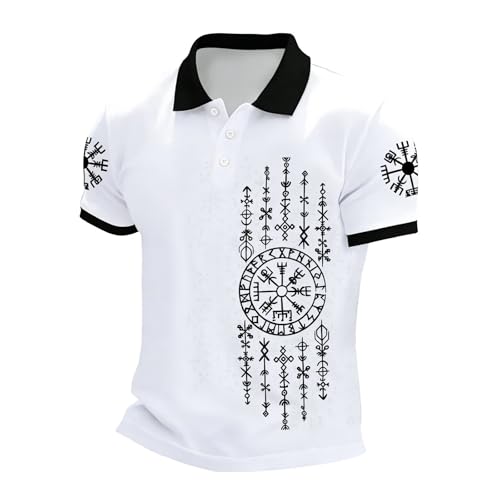 Camisa Manga Corta Estampada con Botones Frontales Diseño Estilo Camiseta para Hombre (White, XL)