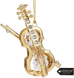 Matashi 24k Gold Plated Highly Polished Violin Ornament Made with Genuine Crystals