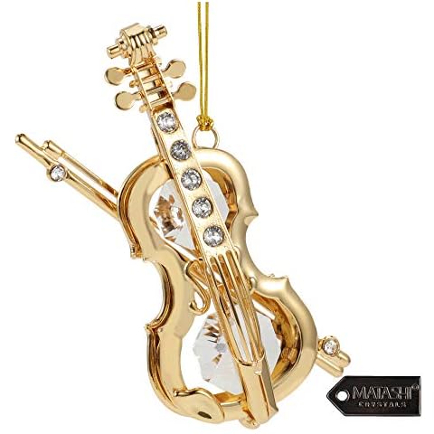 Matashi 24K Gold Plated Highly Polished Violin Ornament with Crystals - Great Gift for Musician Birthday Valentine's Day Mother's Day Christmas Anniversary Cover