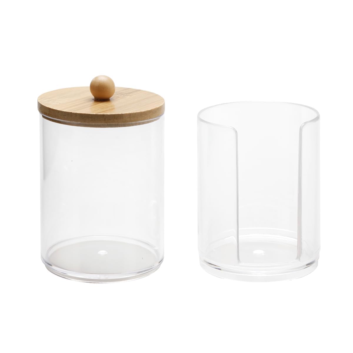 Tabanzhe Transparent Cotton Pad Holder - 2 Layers Cosmetic Organizer For Qtips, Cotton Buds, Swabs, And Balls With Bamboo Lid,Cotton Pad Holder Dispenser Bathroom Canisters Makeup Storage Accessories