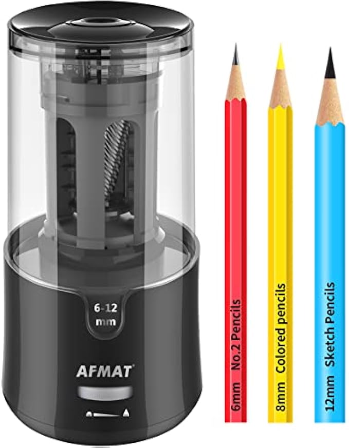 AFMAT Electric Pencil Sharpener, Pencil Sharpener for Colored Pencils, Auto Stop, Super Sharp & Fast, Electric Pencil Sharpener Plug in for 6-12mm No.2/Colored Pencils/Office/Home-Black