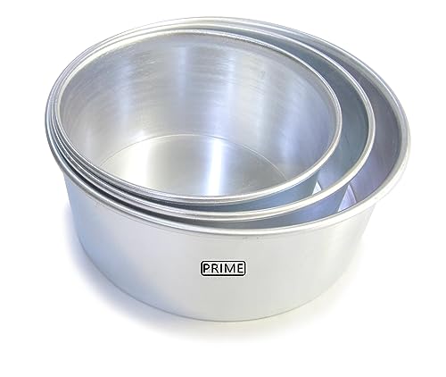 Image of Prime Bakers and Moulders Round Aluminium Cake Baking Mould Set Of 3 Tins For Oven, Silver