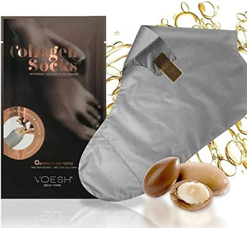 New YorkCollagen Foot Mask Socks, Intensive Collagen Treatment, Toe Tip Removable, Argan Oil + Olive Oil (Pack of 6), One Size, Cotton/Nylon/Spandex, Foot Mask, Dry, Rough Skin