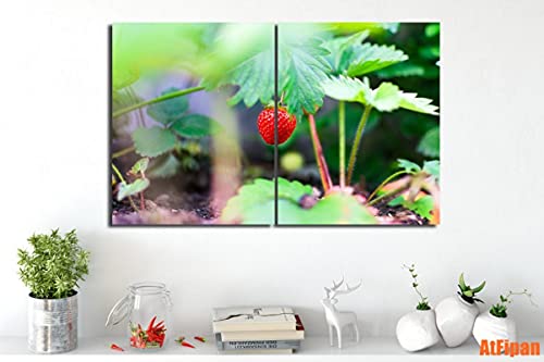 Toile fraisier plante pour chambre et salon : grand format moderne de deux peintures modulaires