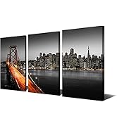 ARNLRDYA California Night Skyline Wall Decor, Bay Bridge at Sunset Wall Art Canvas Painting San F...