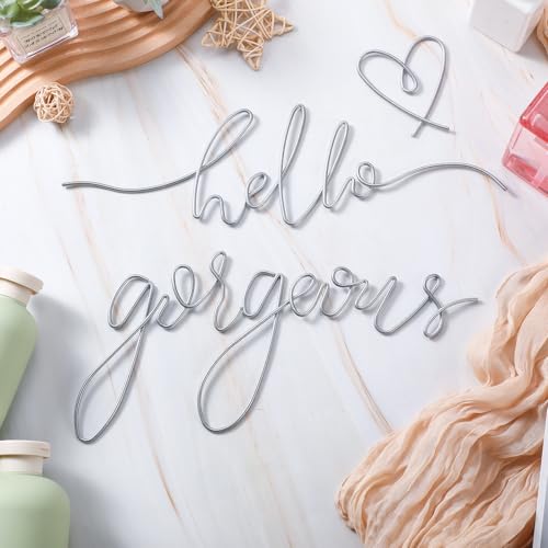 Image of Hicarer Metal Hello Gorgeous Wall Art Minimalist Decor for Bedroom Bathroom Living Room Dressing Room Salon Office Home Decorations Easy to Install Wall Decor(Silver,Classic Style)