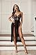 Avidlove Sexy Dessous Damen Reizwäsche Set Spitze Lingerie Netzstoff Babydoll V-Ausschnitt Unterwäsche Corsage Nachthemd Longe Nachtwäsche Seitlich Geschlitztes Negligee,SchwarzL