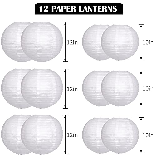 Paper Lanterns Decorative, White Hanging Paper Lanterns With Lights For Wedding Anniversary Birthday Party 12 Led Light Round Chinese Lanterns 12" 10" Pack Of 12 #TOP1