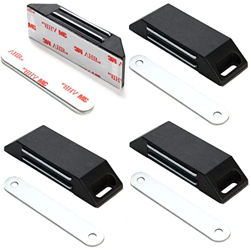 Chiusura Magnetica Autoadesiva, 4 Pezzi Senza Foratura per Mobili, Chiusura Magnetica, Armadietti, Sportelli Magnetici, Sportelli Dell'armadio, Chiusura Magnetica (Nero)