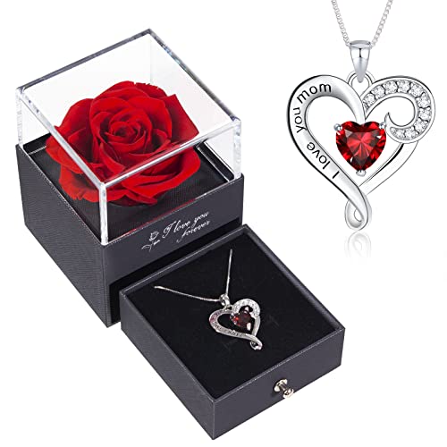 Ithmahco Valentines Day Gifts For Mom, Preserved Red Rose with I Love You Heart Necklace, Christmas Gifts for Women, Valentines Gifts For Mom, Gifts for Women, Mom, Wife, Girlfriend, Grandma