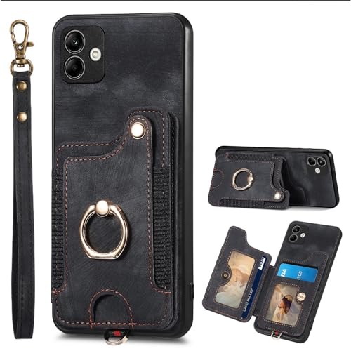 Étui portefeuille Galaxy A04 évite les rayures et chutes avec sa dragonne noire
