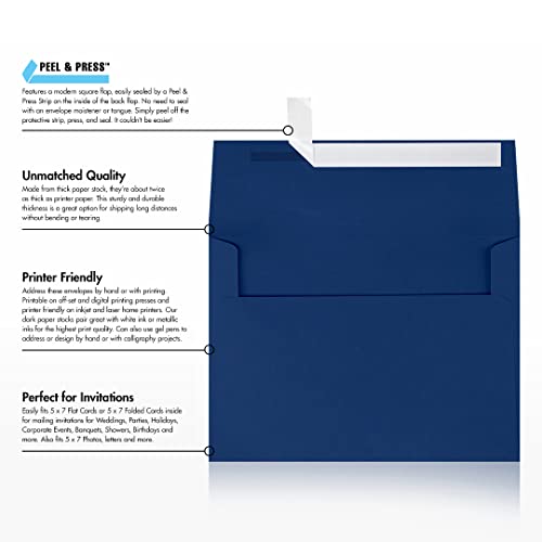 Luxpaper A7 Invitation Envelopes | Peel & Press | 5 1/4" X 7 1/4" | Navy Blue | 80Lb. Text | 50 Qty #TOP7
