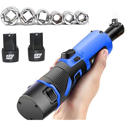 Feidake 12V Electric Ratchet Wrench 40N.m Max Torque 3/8" Square Driver Power Electric Ratchet Wrench with 2 Pack 1500mAh Lithium-Ion Batteries, Fast Charger and 7 Size Socket Set Cover