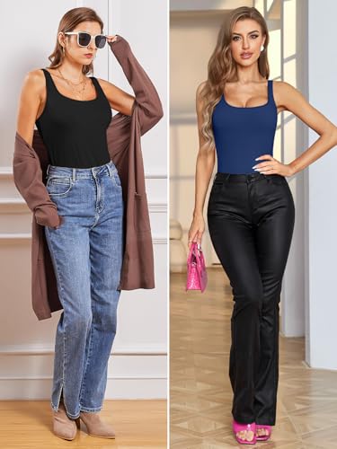 Image of V FOR CITY Non-Padded Shelf Bra Tank Top for Women Cotton Adjustable Wide Strap Camisole Basic Cami Shirts 2 Pack