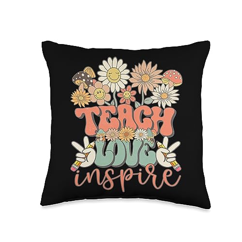Teach Love Inspire Retro Groovy Daisy Back To School Teacher Throw Pillow