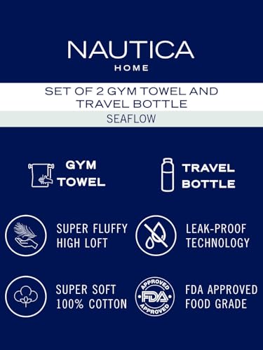 Image of NAUTICA Combo Set Gym Towel + Bottle | 3 PC Set- 1 Single WALL Bottle + 2 PCS Hand Towel | Combo Set for Gym, Yoga, Running & Training |Blue /RED