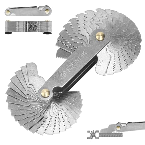 BOULESENM Feuilles de Filetage en Acier Inoxydable,Jauge à Vis avec 52 Lames, Jauge de Taille, jauge de Pas de Vis,Peigne à Filets Double,Centre Gage à Pas
