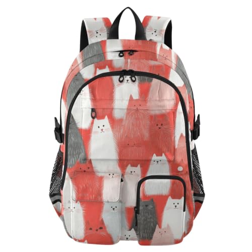 Mochilas de viaje con diseño de gato blanco y espalda ergonómica transpirable
