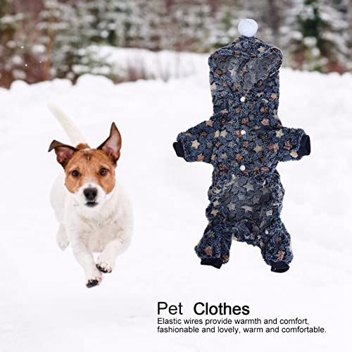 Winter Pet Pajamas for Dogs & Cats | Flannel Jumpsuit with Buckle Design | Warm Dog Clothes/Cat Clothes for Small Animals | Soft & Elastic Fit, Multiple Sizes (Navy Blue Stars) – Image 5