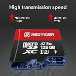 REDTIGER Haute vitesse 128GB Micro SD Carte avec adaptateur, microSDXC UHS-I Classe 10, U3, V30 A2, Soutien à Dash Cam et 4K Enregistrement vidéo