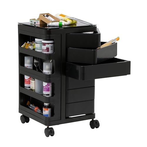 Image of Kubx Rotating 4-Sided Mobile Storage Organizer with Glass Top Multiple Compartments