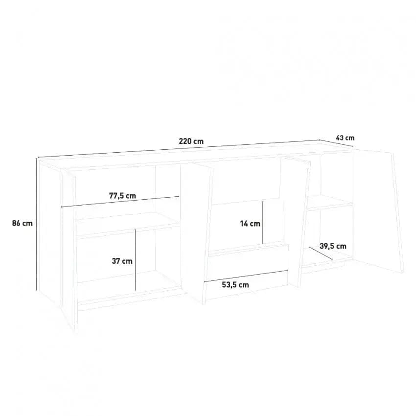 Generico Credenza, 4 ante e 3 cassetti, 220x43x86 cm, Ardesia, Melaminico, Modello VEGA, Design Moderno Made in Italy