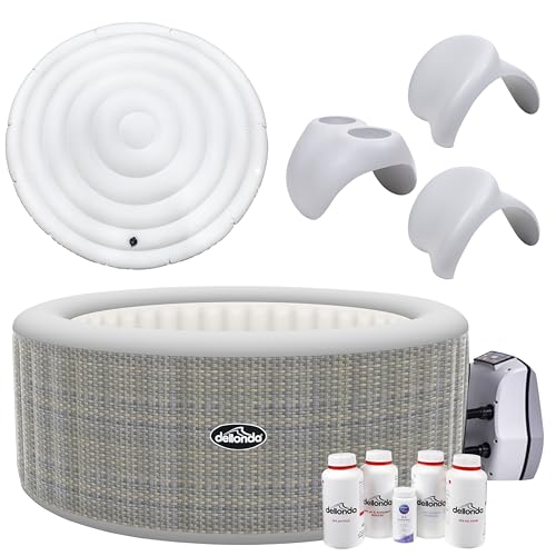 Dellonda 4-6 Person Inflatable Hot Tub Spa Starter Kit with Smart Pump - Rattan Effect - DL101