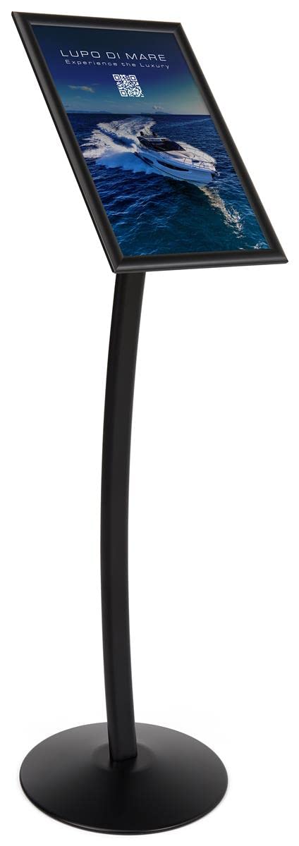 Advertising Sign Stands 49-1/4” Tall for 11” x 17” Image Black Matte Finish Aluminum Metal Poster Holders – Signage Displays Have Snap Frames for Fast