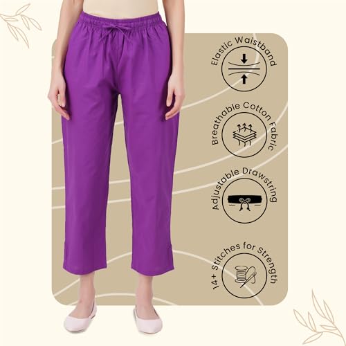 Image of Happy Bunny Parallel Pants for Women 100% Cotton Ankle Length Trousers Regular Fit with Elastic Drawstring Stylish & Pockets Casual Formal Wear for Office & Home