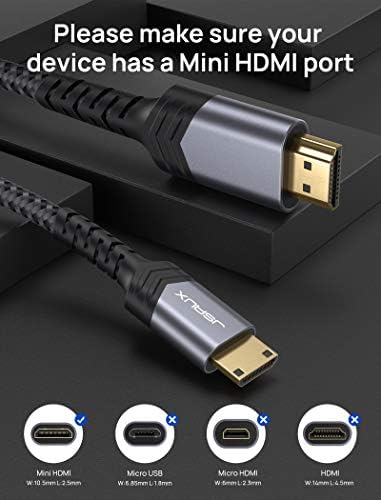 JSAUX Mini HDMI to HDMI Cable 3M, 4K@60Hz High Speed Mini HDMI Cable Gold-Plated Mini HDMI to Standard HDMI Lead Compatible with Digital Cameras, Camcorders, Tablet and Laptop etc -10FT