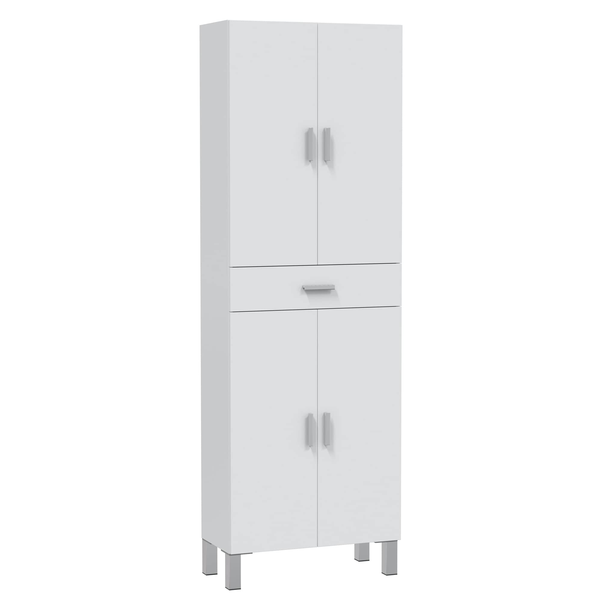 HOMN LIVING Armario de baño Alan 4 Puertas 1 Cajón, Acabado en Color Blanco Brillo, 60 cm (Ancho) x 29 cm (Fondo) x 182 cm (Alto)