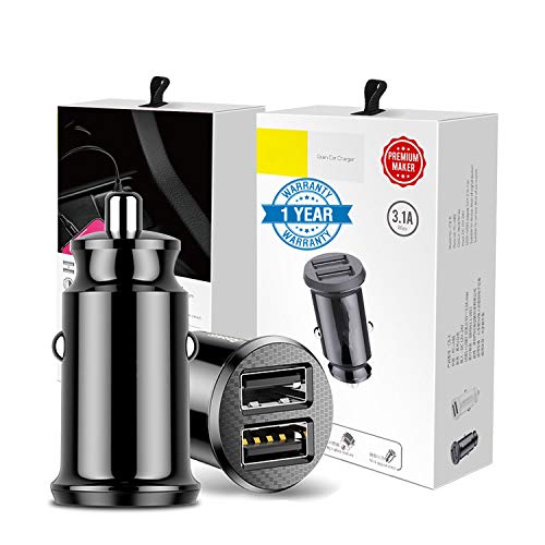 HSR Car Accessories Car Charger, 3.1A Adapter Dual USB Port Fast Mini Flush Fit Compatible for All Phone and All Car (Black)