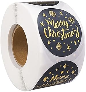 500 Pcs Merry Christmas Stickers Labels, 1.5 Inch Round Christmas Tags Stickers Adhesive Xmas Decorative Stickers for Cards Present Boxes (Black with Golden Snowflakes)