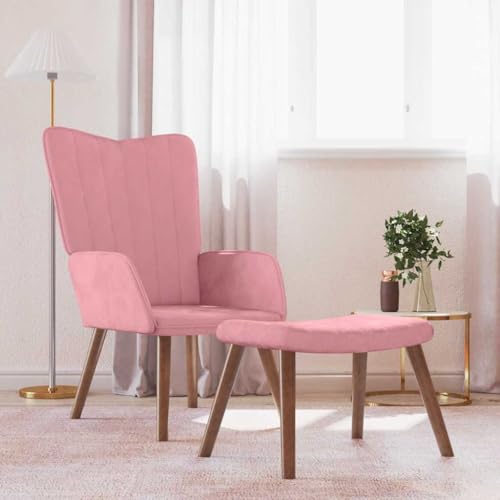 Generico Sillón Relax con reposapiés rosa de terciopelo, sillones, 327670