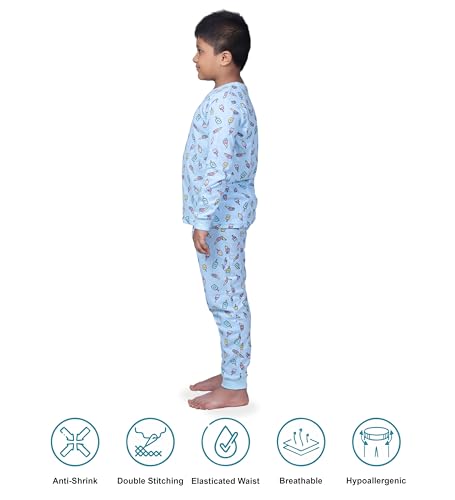 Image of Hestia | H.NSG.7 | Kids Nightwear | Sleepwear | Cotton | Trouser Full Sleeves Tshirt | Elastic Waist | Night Dress with Pyjama Tshirts for Boys | Breathable Fabric | Set 1