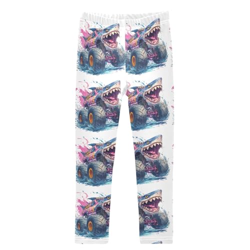 Monster Truck with The Head of an Angry Shark Girls Leggings Kids Yoga Pants Dance Active Tights 4T