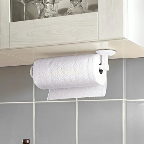 3 PAGEN® Küchenrollenhalter mit Saugnapf – ohne Bohren und kleben – Papierrollenhalter & Küchenpapierhalter weiß – Starker Halt – Rollenhalter – stilvoll & platzsparend – Kunststoff, L 26 cm