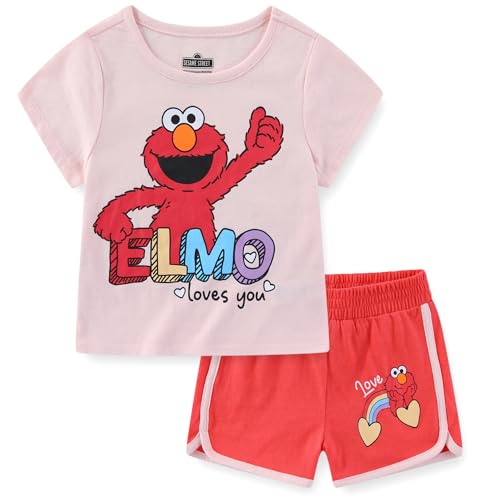 Sesame Street Elmo Girls Short Sleeve T-Shirt and Shorts Set for Toddler and Big Kids
