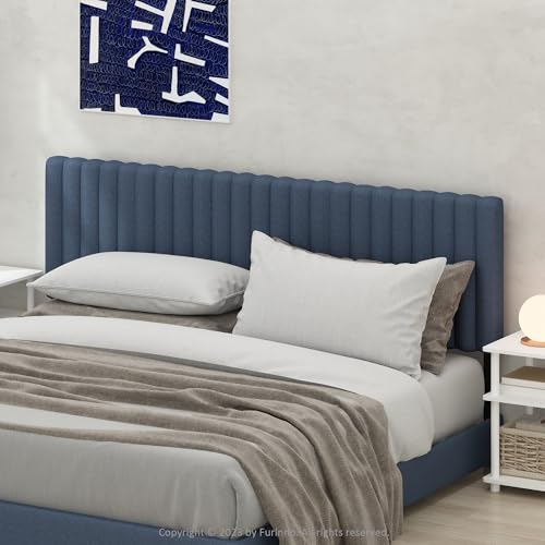 Image of Furinno Roanne Headboard King Size, Tufted Upholstered Wooden Headboard, Bed Frame Mount Head Board, Easy Assembly, for Bedroom, Dorm, Blue Denim