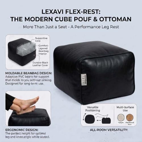 Image of LEXAVI Brand - XXXXXXL Jumbo Bean Bag Chair with Footrest Premium Imported Soft Faux Leather, Extra Comfortable and Big Size to Other Bean Bags Without Beans (Cover Only) I Color- (6XL-Black)