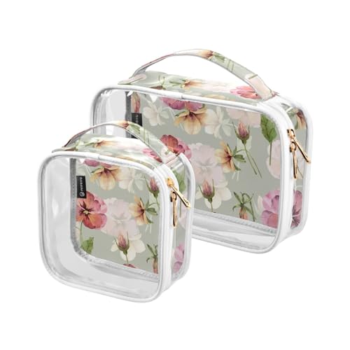 Beauty case con fiori impermeabile per donne e uomini organizer per cosmetici in PVC trasparente per viaggi doppia cerniera confezione da 2 Come nella foto